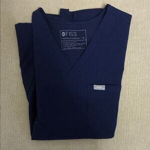 Figs Navy V-Neck Scrub Top with Chest Pocket
